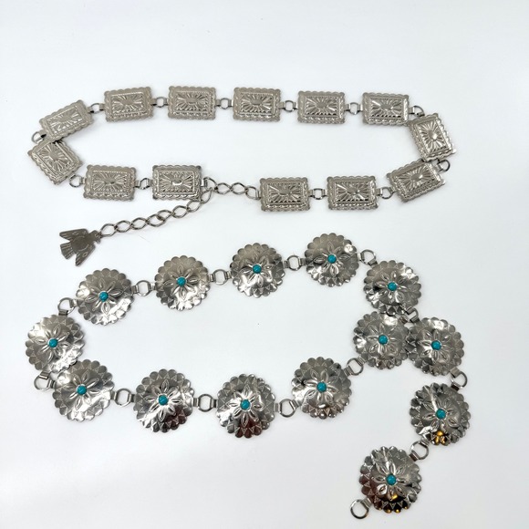 Unbranded Accessories - Unbranded Concho Chain Belt Set Women OS Silver Good Turquoise Thunderbird Boho